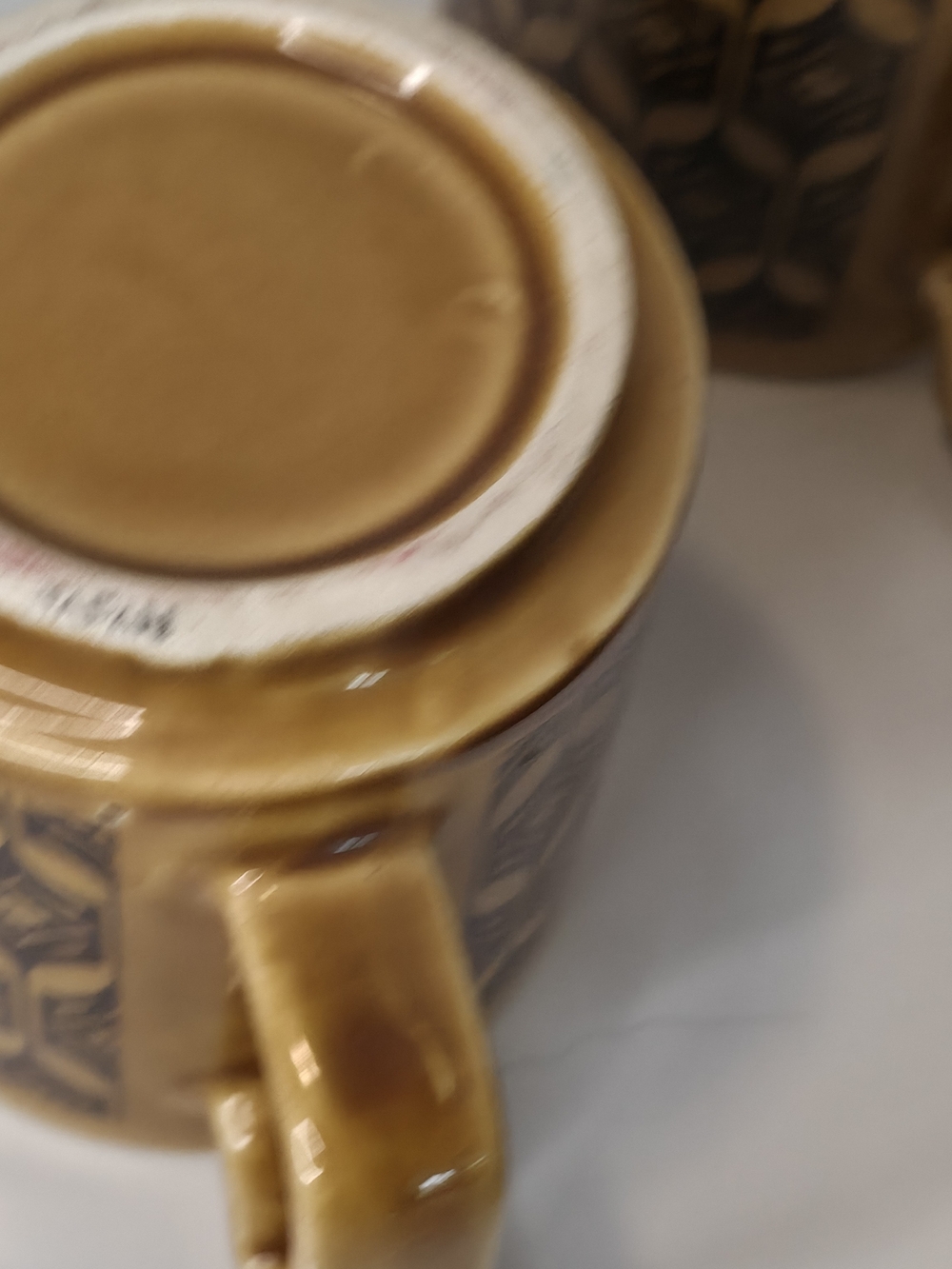 Vintage Royal Sealy Japan Brown Amber Geometric Coffee Mugs Cups Set of 4 MCM - Picture 8 of 11
